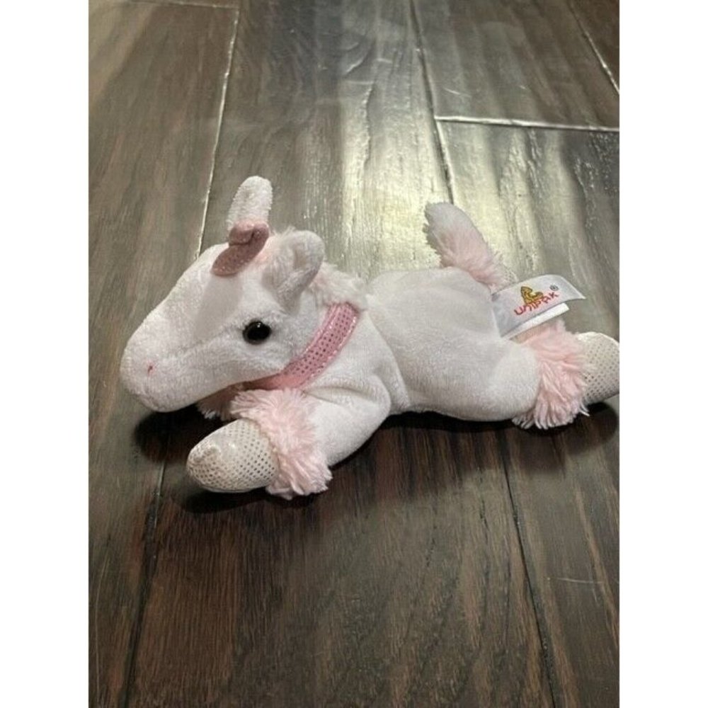 Unipak White Pink 8" Laying Plush Castle Stuffed Animal Toy Pellets Clean Soft